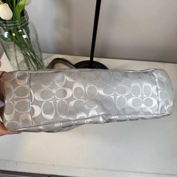 Coach Silver Metallic Signature Lurex East West Gallery Tote - Picture 4 of 8